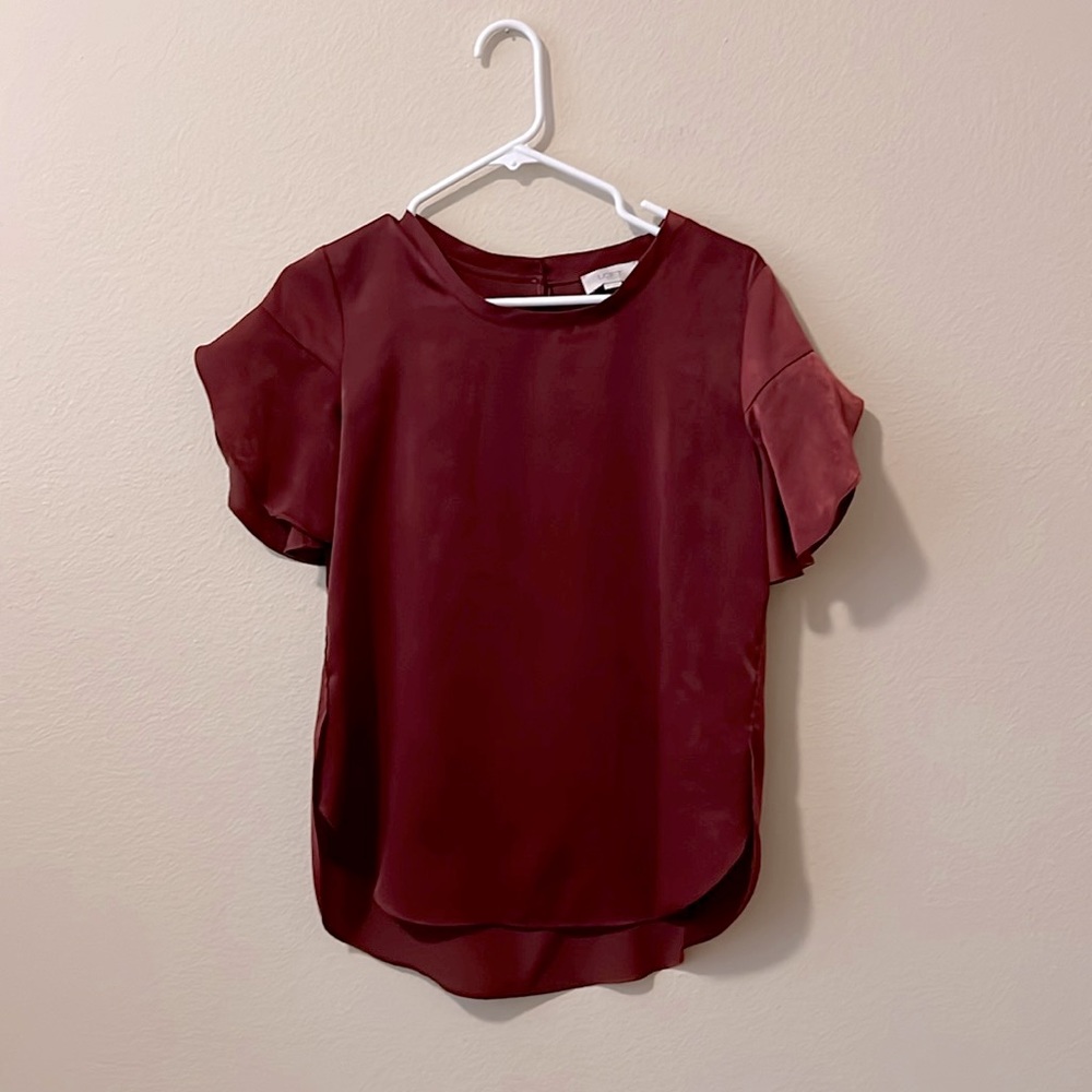 Velvety Red Loft Outlet Short Sleeve Blouse